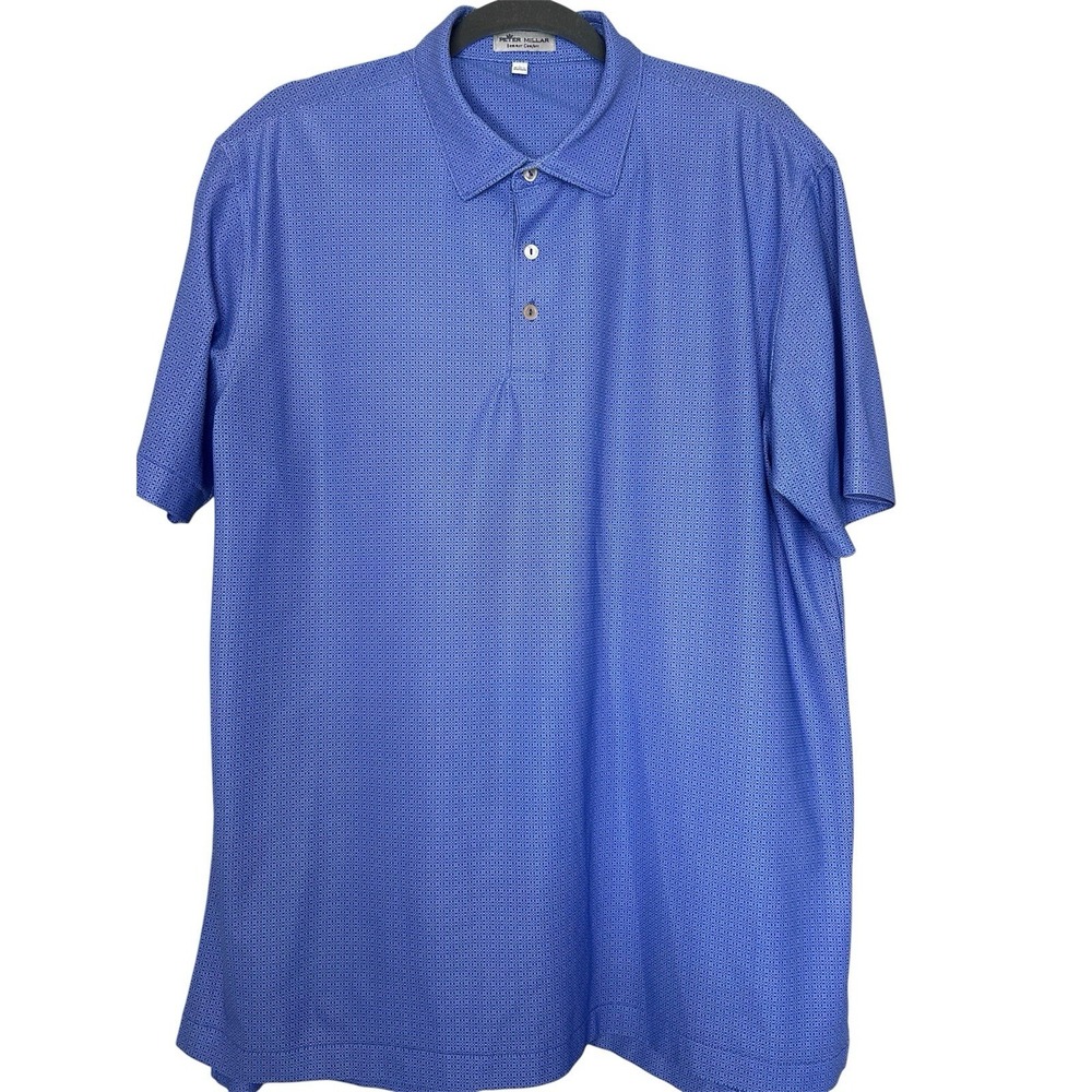 Peter Millar Shirt Mens Large Blue Check Summer Comfort Golf Polo Outdoor